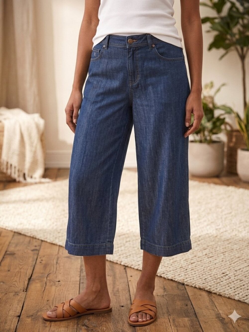 ISDA & CO Wide Leg Linen Blend Denim Crop Pants Size 6